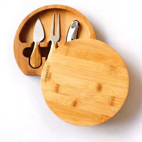 100% Natural Bamboo Cheese Board With 3 Piece Cutlery Set Cheese Platter Hidden Cutlery Drawer